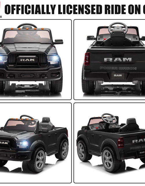 Load image into Gallery viewer, Dodge RAM Ride on Car, 12V Powered Ride on Toy with Remote Control, Rear Wheel Suspension, 5 Point Safety Belt, MP3 Player, Bluetooth, LED Lights, Electric Vehicles for 3-8 Years Boys Girls, Black
