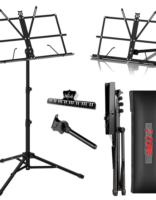 Load image into Gallery viewer, 5Core Music Stand for Sheet Music Portable Tripod Adjustable Folding Note Holder BLACK

