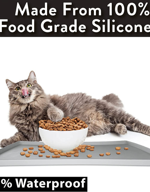 Load image into Gallery viewer, Cat Food Mat, Small &amp; Large Pet Food Mat, 100% Waterproof Cat Mat for Food and Water, Silicone Mat for Cat Bowls, Non-Slip Mat for Cat Food and Water Bowl or Cat Water Fountain (Small, Gray)
