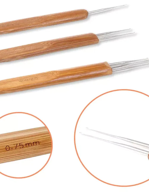 Load image into Gallery viewer, 5Pcs DIY Crochet Needle Hook Bamboo Handle Dread Knit Hair Making Braiding Tool
