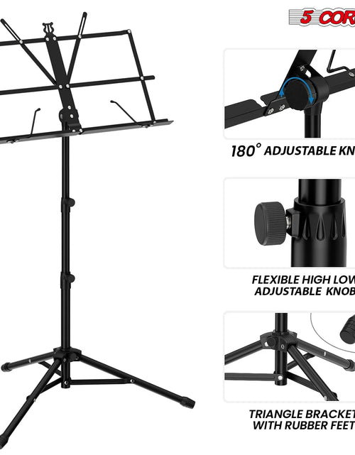 Load image into Gallery viewer, 5Core Music Stand for Sheet Music Portable Tripod Adjustable Folding Note Holder BLACK
