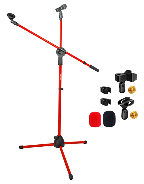 Load image into Gallery viewer, 5Core Tripod Mic Stand Adjustable Heavy Duty Floor Holder Microphone Boom Arm RED
