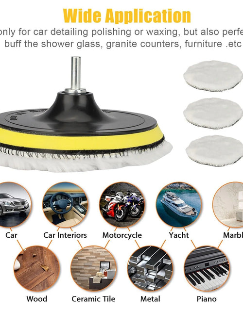 Load image into Gallery viewer, 5PCS 6&quot; Buffing Polishing Pad Wool Wheel Mop Kit for Car Polisher Drill Adapter
