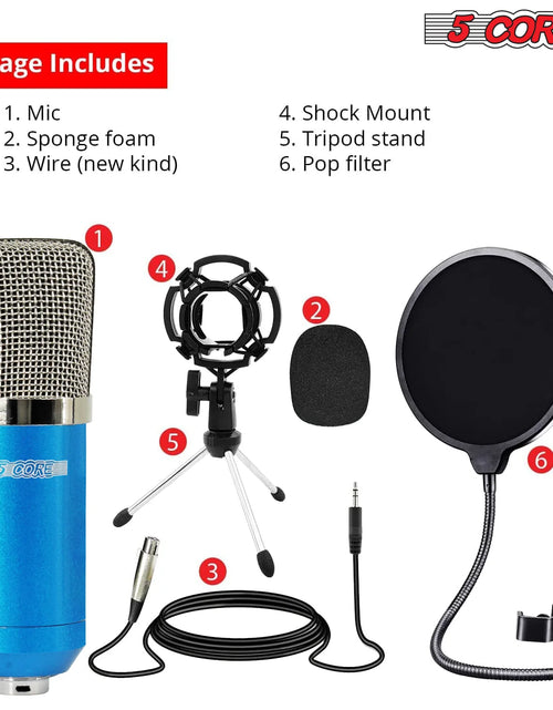 Load image into Gallery viewer, 5Core Recording Microphone Podcast Bundle Professional Condenser Cardioid Mic Kit W Desk Stand BLUE
