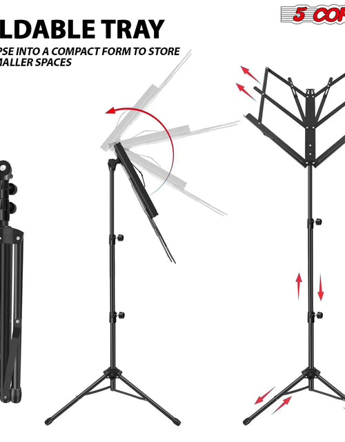 Load image into Gallery viewer, 5Core Music Stand for Sheet Music Portable Tripod Adjustable Folding Note Holder BLACK
