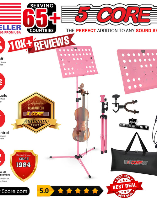 Load image into Gallery viewer, 5Core Music Stand for Sheet Music Portable Tripod Adjustable Folding Note Holder PINK
