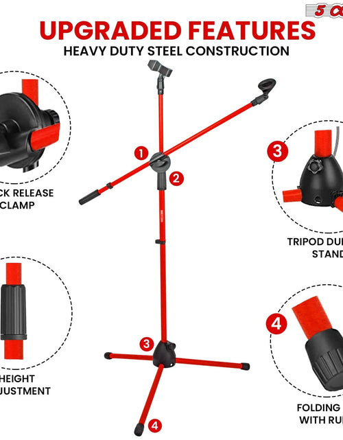 Load image into Gallery viewer, 5Core Tripod Mic Stand Adjustable Heavy Duty Floor Holder Microphone Boom Arm RED

