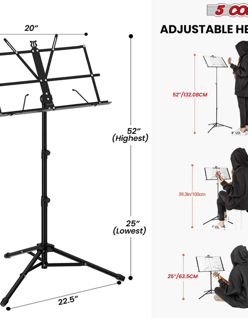 Load image into Gallery viewer, 5Core Music Stand for Sheet Music Portable Tripod Adjustable Folding Note Holder BLACK
