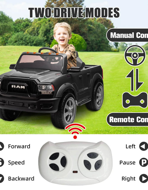 Load image into Gallery viewer, Dodge RAM Ride on Car, 12V Powered Ride on Toy with Remote Control, Rear Wheel Suspension, 5 Point Safety Belt, MP3 Player, Bluetooth, LED Lights, Electric Vehicles for 3-8 Years Boys Girls, Black
