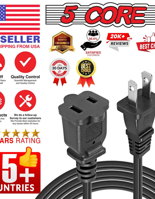 Load image into Gallery viewer, 5Core AC Power Cord 15 Ft US Polarized Male to Female 2 Prong Extension Adapter Cords 16AWG 125V
