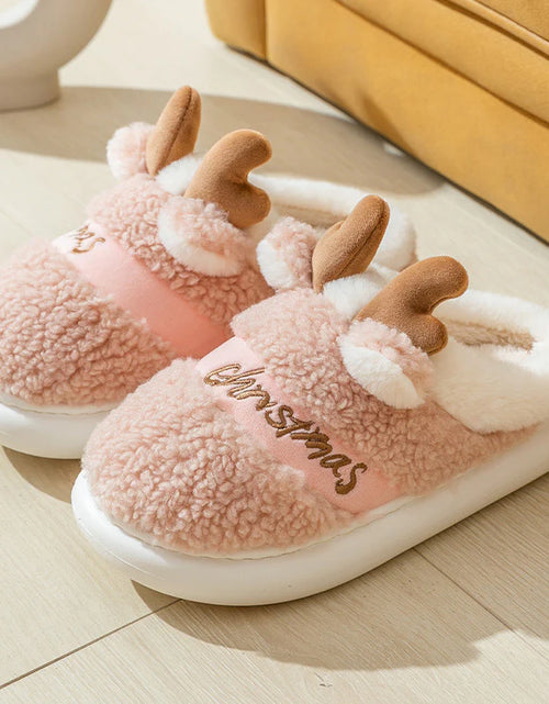 Load image into Gallery viewer, Christmas Shoes Winter Home Slippers Elk Soft Cozy Bedroom Slipper Slip on House Shoes
