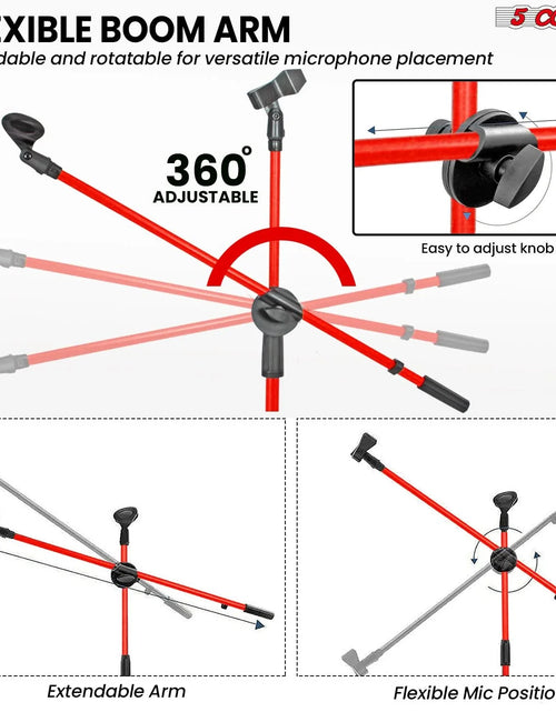 Load image into Gallery viewer, 5Core Tripod Mic Stand Adjustable Heavy Duty Floor Holder Microphone Boom Arm RED

