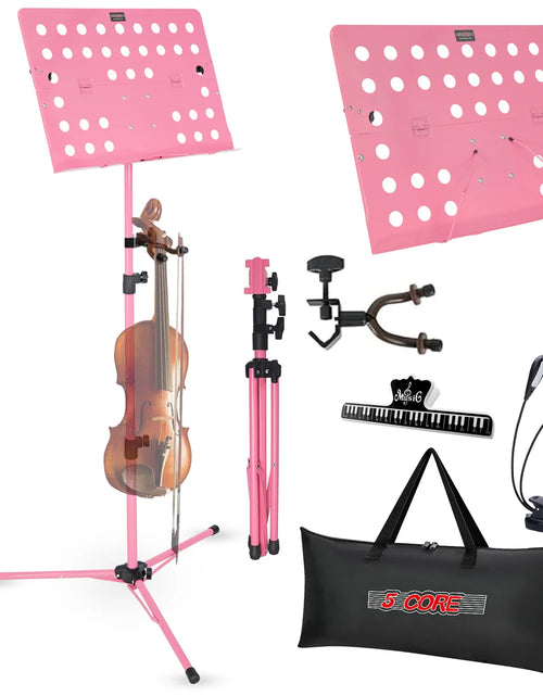Load image into Gallery viewer, 5Core Music Stand for Sheet Music Portable Tripod Adjustable Folding Note Holder PINK
