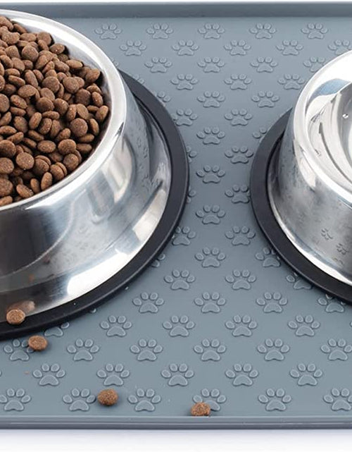 Load image into Gallery viewer, Cat &amp; Dog Food Mat, Sillicone Waterproof Pet Bowl Placement Tray to Stop Food Spills and Water Messes Out to Floor (M: 18.9X11.8In, Grey)
