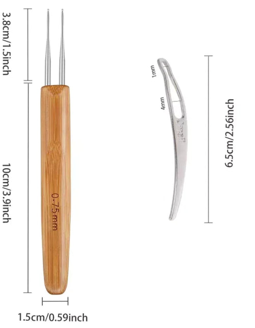 Load image into Gallery viewer, 5Pcs DIY Crochet Needle Hook Bamboo Handle Dread Knit Hair Making Braiding Tool
