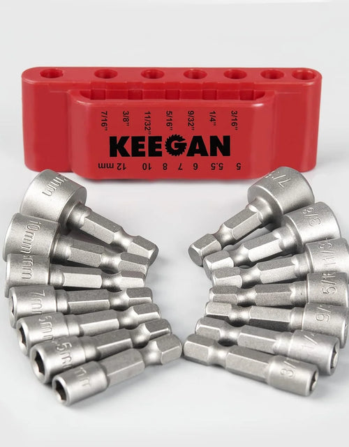 Load image into Gallery viewer, 14 PCS Power Nut Driver Bit Set Quick Change MM &amp; SAE Impact 1/4&quot; Hex Shank USA

