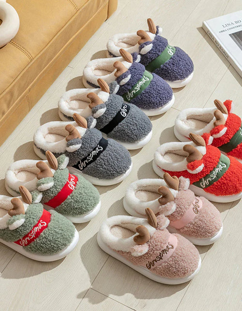 Load image into Gallery viewer, Christmas Shoes Winter Home Slippers Elk Soft Cozy Bedroom Slipper Slip on House Shoes
