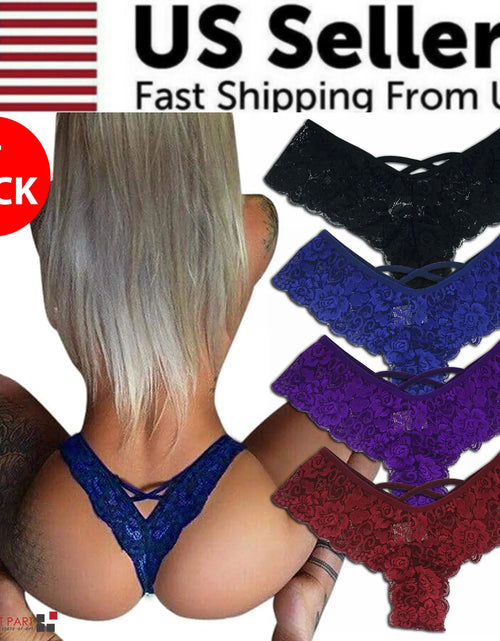 Load image into Gallery viewer, 4 Pack Women Sexy Lace Underwear Lingerie Panties G-String Brief Thong plus Size
