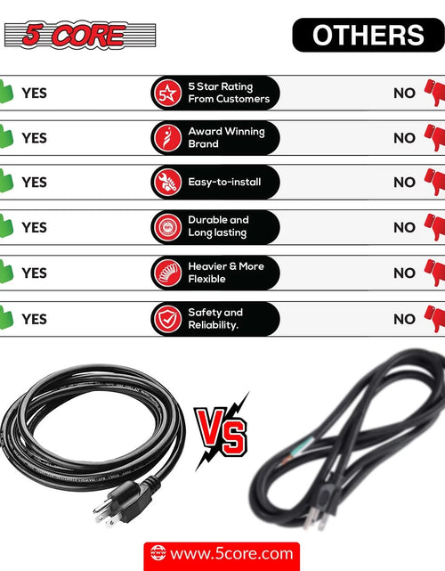 Load image into Gallery viewer, 5Core AC Power Extension Cord 10Ft 3 Prong Adapter 16AWG/2C 125V 13A US Male to Female
