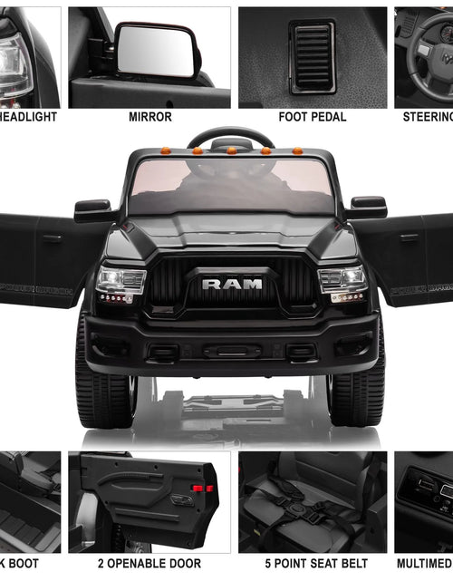 Load image into Gallery viewer, Dodge RAM Ride on Car, 12V Powered Ride on Toy with Remote Control, Rear Wheel Suspension, 5 Point Safety Belt, MP3 Player, Bluetooth, LED Lights, Electric Vehicles for 3-8 Years Boys Girls, Black
