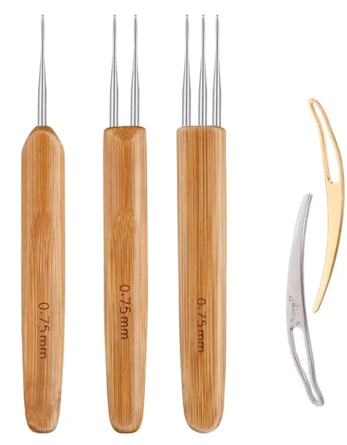 Load image into Gallery viewer, 5Pcs DIY Crochet Needle Hook Bamboo Handle Dread Knit Hair Making Braiding Tool

