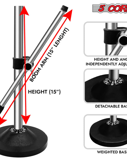 Load image into Gallery viewer, 5Core Desktop Mic Stand Universal Desk Microphone Holder Table Top round Base Stands
