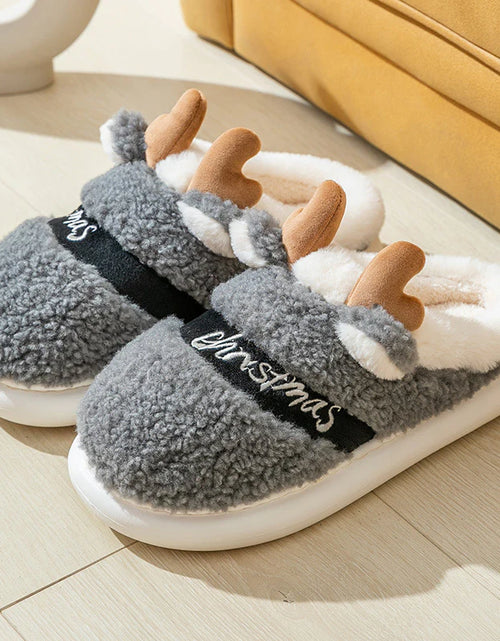 Load image into Gallery viewer, Christmas Shoes Winter Home Slippers Elk Soft Cozy Bedroom Slipper Slip on House Shoes
