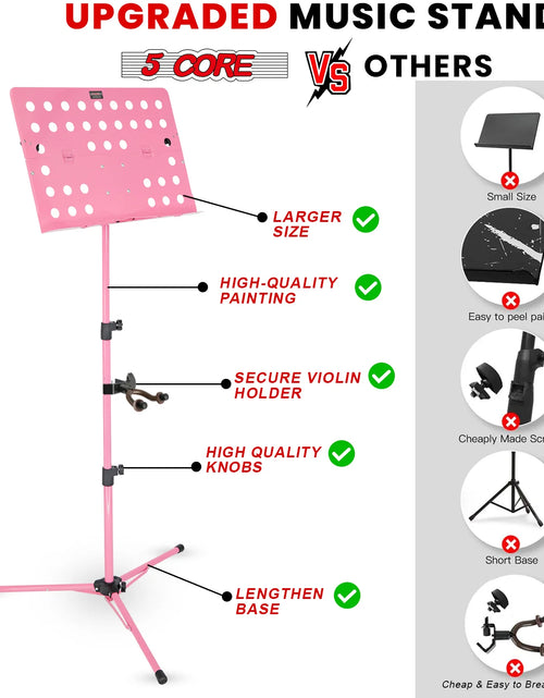 Load image into Gallery viewer, 5Core Music Stand for Sheet Music Portable Tripod Adjustable Folding Note Holder PINK

