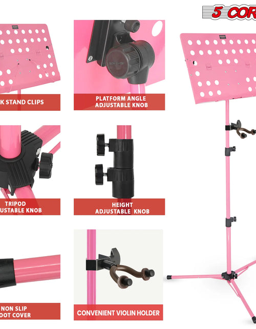 Load image into Gallery viewer, 5Core Music Stand for Sheet Music Portable Tripod Adjustable Folding Note Holder PINK

