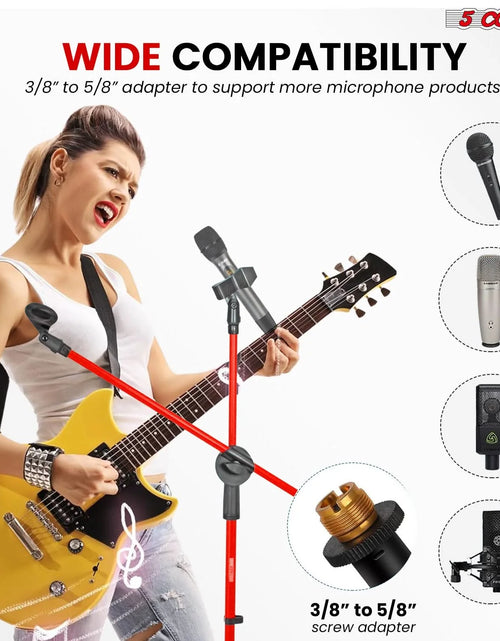 Load image into Gallery viewer, 5Core Tripod Mic Stand Adjustable Heavy Duty Floor Holder Microphone Boom Arm RED
