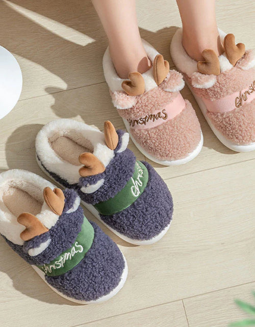 Load image into Gallery viewer, Christmas Shoes Winter Home Slippers Elk Soft Cozy Bedroom Slipper Slip on House Shoes
