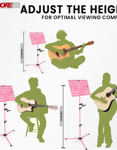 Load image into Gallery viewer, 5Core Music Stand for Sheet Music Portable Tripod Adjustable Folding Note Holder PINK
