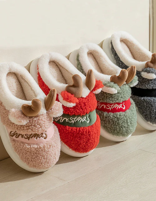 Load image into Gallery viewer, Christmas Shoes Winter Home Slippers Elk Soft Cozy Bedroom Slipper Slip on House Shoes
