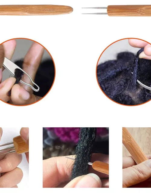 Load image into Gallery viewer, 5Pcs DIY Crochet Needle Hook Bamboo Handle Dread Knit Hair Making Braiding Tool
