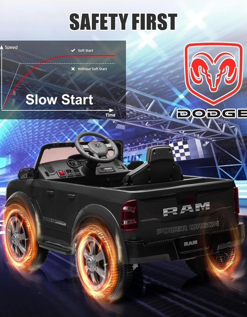 Load image into Gallery viewer, Dodge RAM Ride on Car, 12V Powered Ride on Toy with Remote Control, Rear Wheel Suspension, 5 Point Safety Belt, MP3 Player, Bluetooth, LED Lights, Electric Vehicles for 3-8 Years Boys Girls, Black

