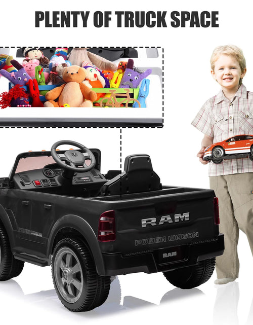 Load image into Gallery viewer, Dodge RAM Ride on Car, 12V Powered Ride on Toy with Remote Control, Rear Wheel Suspension, 5 Point Safety Belt, MP3 Player, Bluetooth, LED Lights, Electric Vehicles for 3-8 Years Boys Girls, Black
