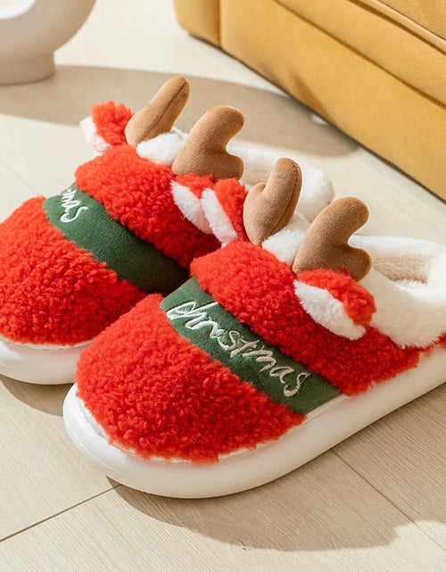 Load image into Gallery viewer, Christmas Shoes Winter Home Slippers Elk Soft Cozy Bedroom Slipper Slip on House Shoes
