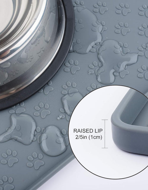 Load image into Gallery viewer, Cat &amp; Dog Food Mat, Sillicone Waterproof Pet Bowl Placement Tray to Stop Food Spills and Water Messes Out to Floor (M: 18.9X11.8In, Grey)
