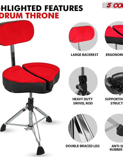 Load image into Gallery viewer, 5Core Drum Throne Padded Guitar Stool Backrest Drummer Seat for Adults &amp; Kids
